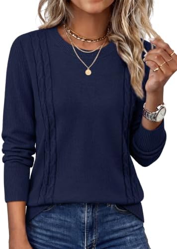 A deep navy blue crewneck sweater knitted from a soft, breathable yarn blend for breezy evenings and classroom days.