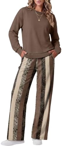 Grey speckle striping covers this two-piece tracksuit, blending a long sleeve crewneck top with relaxed wide leg pants.