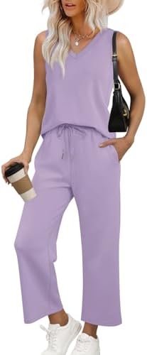Dyed in a rich purple hue, this two-piece set pairs a sleeveless V-neck top with easy cropped wide-leg lounge pants.