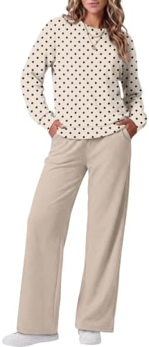 Spotted knit separates pair a classic crewneck long sleeve top with roomy, high-waisted wide leg pants for easy travel days.