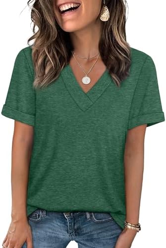 A crisp green knit tee with rolled short sleeves and a neat V-neck, cut loose for warm summer afternoons.