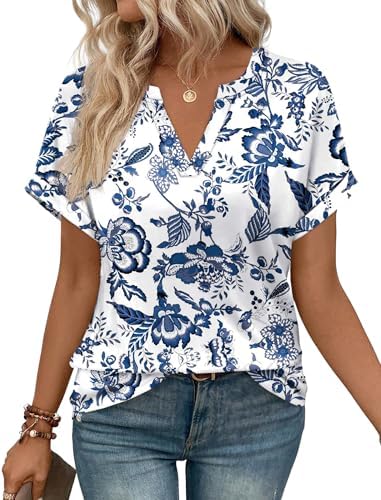 A breezy blue floral print on a soft stretch knit, cut with rolled short sleeves and a relaxed tunic length.