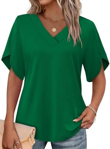 Petal-split sleeves give this crisp green summer top an airy feel that pairs neatly with blue denim or white trousers.
