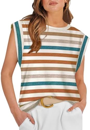 Warm orange stripes give this loose cap-sleeve top a sunny look that pairs easily with white denim or classic shorts.
