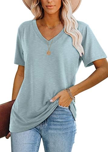 A cool blue knit tee with an open V-neckline and an easy, relaxed cut that sits smoothly over denim or shorts.