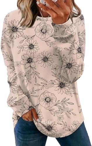 A soft beige floral print gives this long sleeve tunic sweatshirt an easy, lived-in feel for cool morning walks.