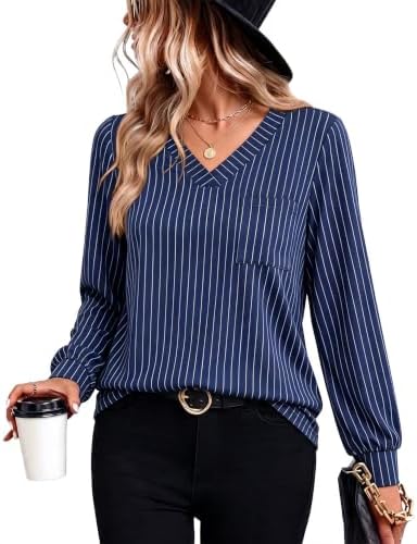 Fine horizontal lines in navy blue give this long-sleeve knit tunic a clean maritime look that layers under jackets.