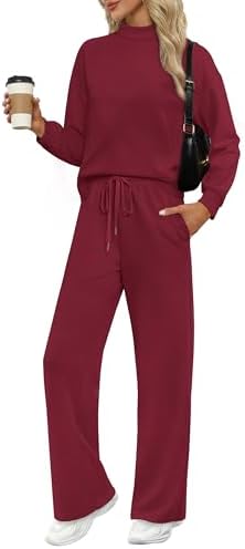 Deep wine spacer knit makes this mock neck top and wide leg pant set an easy pick for travel days and cool evening plans.
