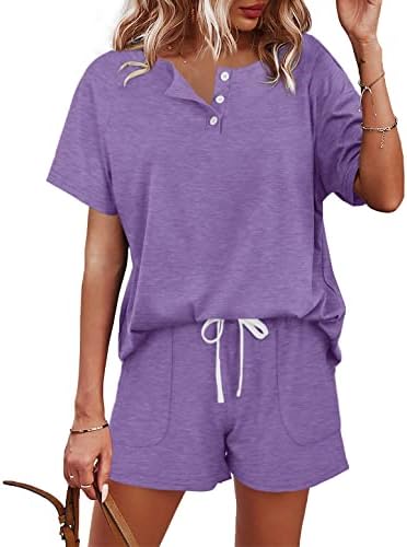 Soft henley buttons and a muted mauve tone give this matching short set a relaxed feel for slow summer mornings.