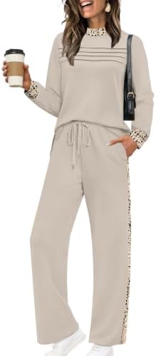 An airy spacer knit gives this beige printed two-piece set a soft drape and easy stretch for travel days.