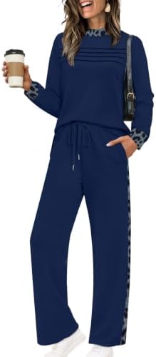 Blue botanical vines scatter across a breathable spacer knit, making this two-piece pairing ready for travel days and cool evenings.