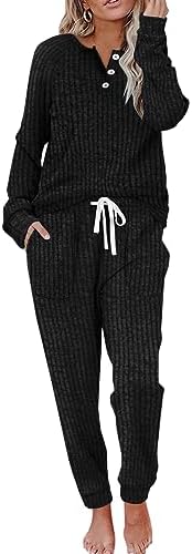 Deep black knit gives this two-piece loungewear set a clean line that works around the house or packed for travel.