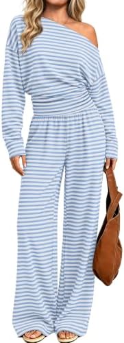Crisp blue and white stripes give this soft two-piece lounge set a fresh coastal feel for travel days and quiet weekends.