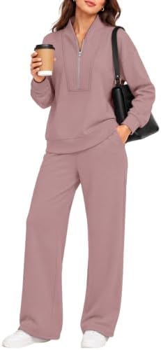 A soft half-zip pullover and wide-leg pants make this pink two-piece set an easy choice for relaxed days at home or out.