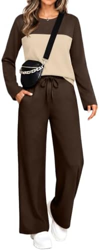 Spun in a rich coffee brown knit, this long-sleeve crewneck and wide-leg pant set makes relaxed dressing feel put together.