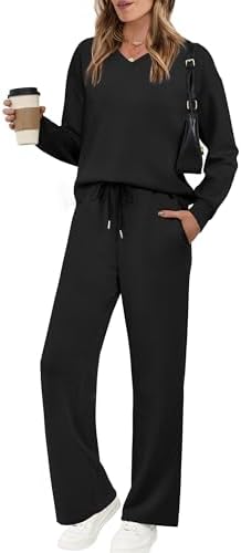 Cut in solid black, this relaxed two-piece set pairs a long-sleeve V-neck pullover with drapey wide-leg pants.