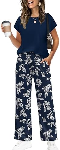 Two tones of cool sky blue come together on this soft knit set, pairing a cropped contrast-trim tee with breezy wide-leg pants.
