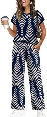 Crisp beige binding outlines deep navy knit on this relaxed matching duo, finished with roomy wide legs and deep side pockets.
