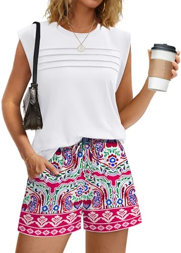 Patterned in warm pink tones, this sleeveless top and shorts duo blends rayon softness with a secure drawstring waist.