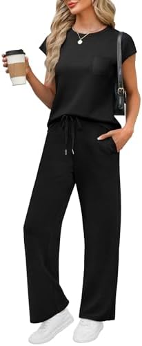 Deep black spacer knit gives this cap-sleeve top and wide-leg pant set a clean, uniform finish from airport terminal to dinner.