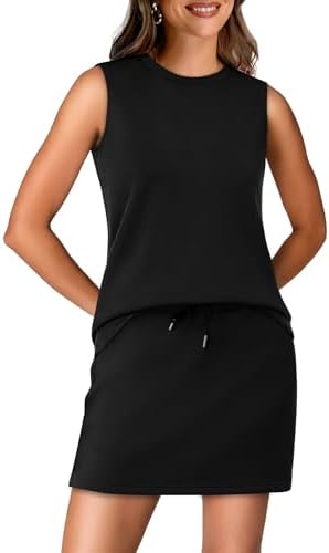 A sleeveless crewneck top paired with an active skort, cut from a breathable textured knit in deep true black.