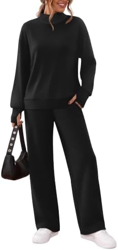 Cut in solid black, this cozy two-piece lounge set pairs a thumb-hole sweatshirt with easy wide-leg pants.