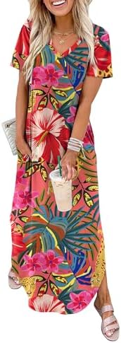 Scattered red blossoms stand out on this breezy maxi cut with a relaxed V-neck and an airy curved hem.