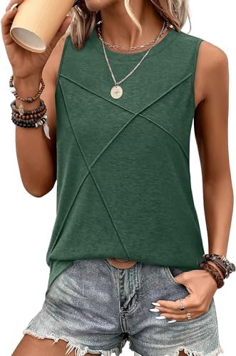Subtle raised front lines give this vintage green sleeveless top a clean finish, cut longer through the body for easy summer wear.