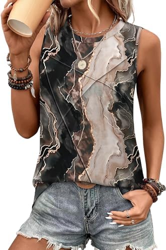 Swirling graphic tie dye meets front line texture on this longer crewneck tank, cut light for warm beach days.
