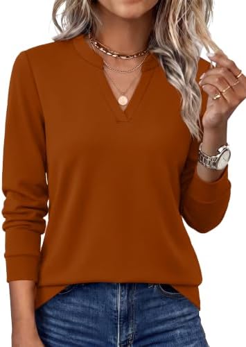 Rich caramel tone meets an easy long sleeve cut with a neat V-neckline in a breathable, opaque stretch knit.