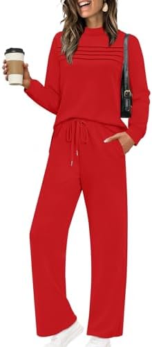 A rich red spacer knit pairs a long sleeve slit top with cropped wide leg pants for easy travel days.