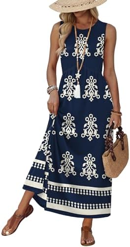A deep boho navy maxi cut with wide tank straps, a gentle V-shaped waist, and deep hidden pockets for long summer days.
