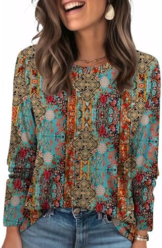 A ribbed crewneck and geometric boho stripes bring earthy contrast to our soft long-sleeve knit shirt.