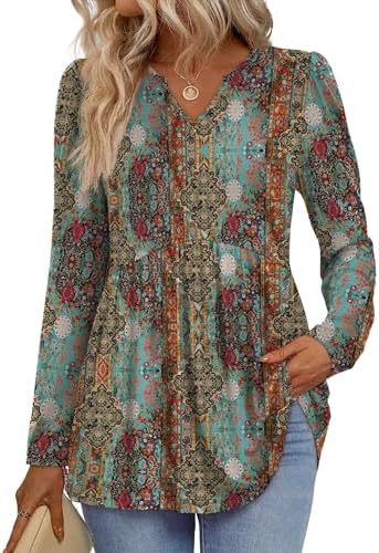 Rich ethnic patterns meet a gathered babydoll cut in this long sleeve top, finished with soft puff shoulders and a neat V-neck.