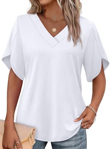 Layered petal sleeves give this clean white knit top a breezy, tailored look for work days and relaxed weekends.