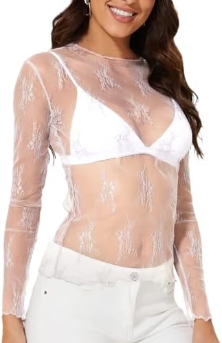 Delicate white floral embroidery covers this sheer mesh top, adding soft texture over your favorite bralette or cami.
