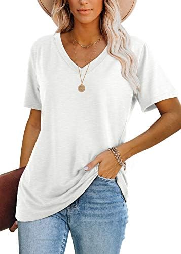 A bright white V-neck tee cut loose through the body in a cool, stretchy polyester blend that stays crisp in the summer sun.