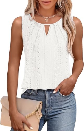 A crisp white tank cut with a front keyhole neckline and front pleats that create an easy, airy drape through warm afternoons.