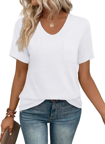 Cut with a relaxed body and a clean scoop neck, this short-sleeve white summer tee includes a single front chest pocket.