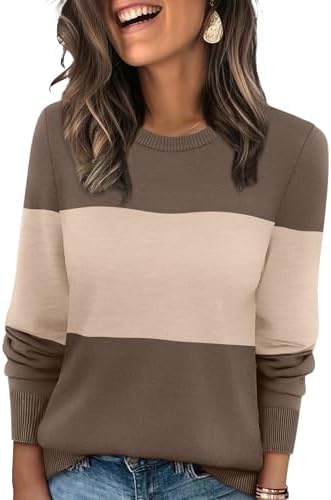Chocolate brown pairs with warm apricot stripes across a lightweight ribbed knit cut with room to layer underneath.