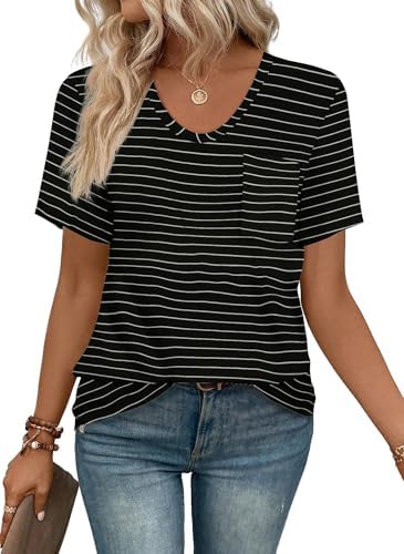 A classic scoop neck top patterned in crisp horizontal stripes, finished with a neat chest pocket and cut for a relaxed drape.