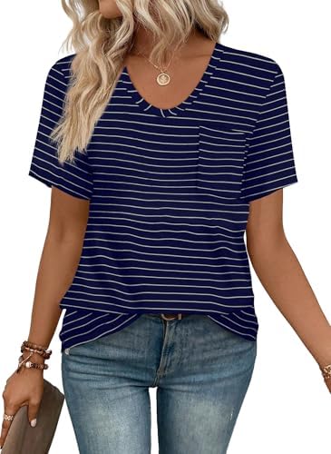 Crisp navy and white stripes bring a classic nautical feel to this loose-cut scoop neck tee, finished with a neat chest pocket.