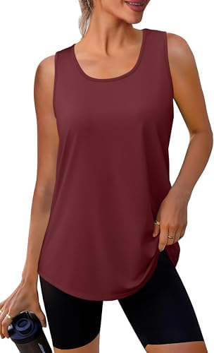 Deep wine red brings rich, saturated color to this loose-cut workout tank sewn from a breathable, sweat-wicking knit.